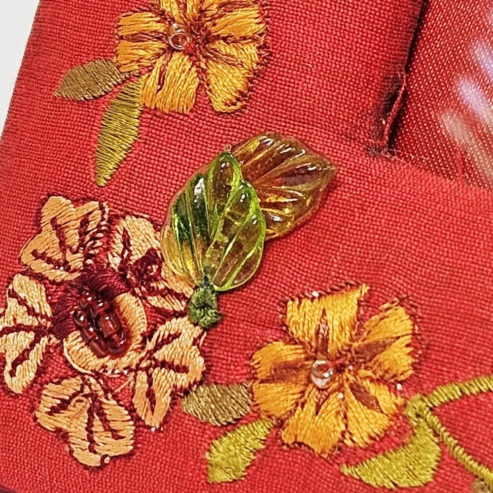 Vtg Photo Frame Gift Red Satin Fabric Embroidered beads Floral Beading 4 x 6 pic